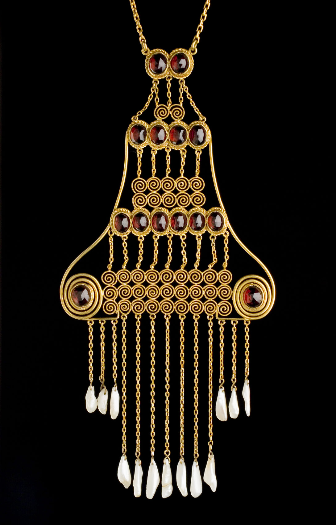 Zlatá náhrdelník s českými granáty a perlami