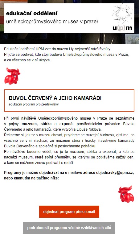 náhled newsletteru zasílaného edukačním oddělením